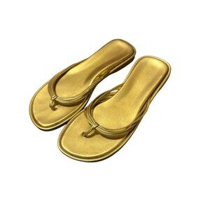 Gold Metallic Thong Flip Flops Sandals Ladies Sz 9-10 Flats Man Made Summer
